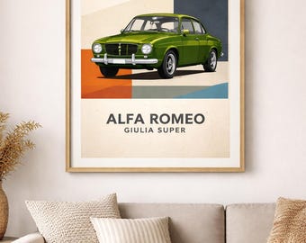 Alfa Romeo Giulia Super Print – Vintage Italian Car Poster (Digital Download)