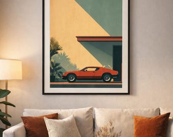 DeTomaso Pantera Print | Retro Italian Sports Car Mid-Century Wall Art (Instant Download)