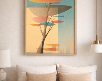 Mid-Century Botanical Tree Print | Retro Nature Wall Art (Instant Download)