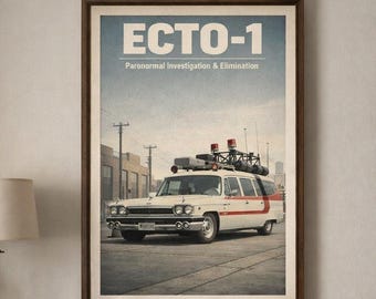 ECTO-1 Ghostbusters Poster Digital Download - Vintage Movie Car Print - 80s Film Wall Art Gift