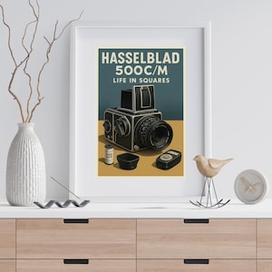 Hasselblad 500C/M — Mid-Century Vintage Camera Print, Retro Medium Format Poster, Digital Download