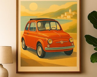 Vintage Fiat 500 Poster: Retro Italian Car Print (Digital Download)
