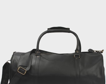 Cuiravo 20" Voyager Leder-Reisetasche – Handgefertigte Sport- und Reisetasche aus vollnarbigem Rindsleder, Schwarz