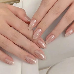 Hailey Bieber Glazed Donut Nails｜Glazed Pearl Press On Nails – Wedding, Events & Daily Wear, Reusable chorme French Nail Tips for Women