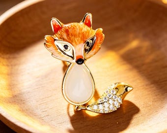Emaille Fox-brochespeld, schattige bosdierbroche, Gold Fox-reversspeld, herfsttruispeld, cadeau voor haar sieraden