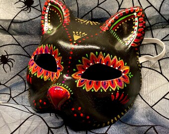 Black Cat Mask Masquerade Traditional Mexican Art  OOAK