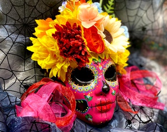 Day of the Dead Catrina Mask Masquerade Pink Traditional Mexican Art  OOAK