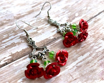 Red Roses Earrings Bridal Jewelry