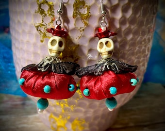 Sugar Skull Earrings, Flying Saucers, Day of the Dead Jewelry