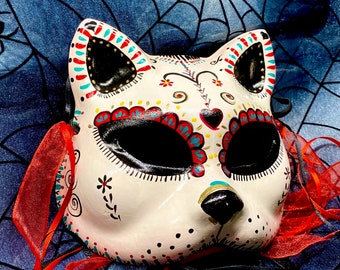 Day of the Dead Cat  Mask Masquerade Traditional Mexican Art  OOAK