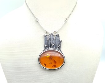 Baltic Amber Pendant Necklace: Sterling Silver Boho Jewelry