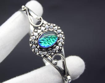 Bracelet Manchette En Argent 925 Avec Opale Triplet - Réglable Et Fait Main - Neuf