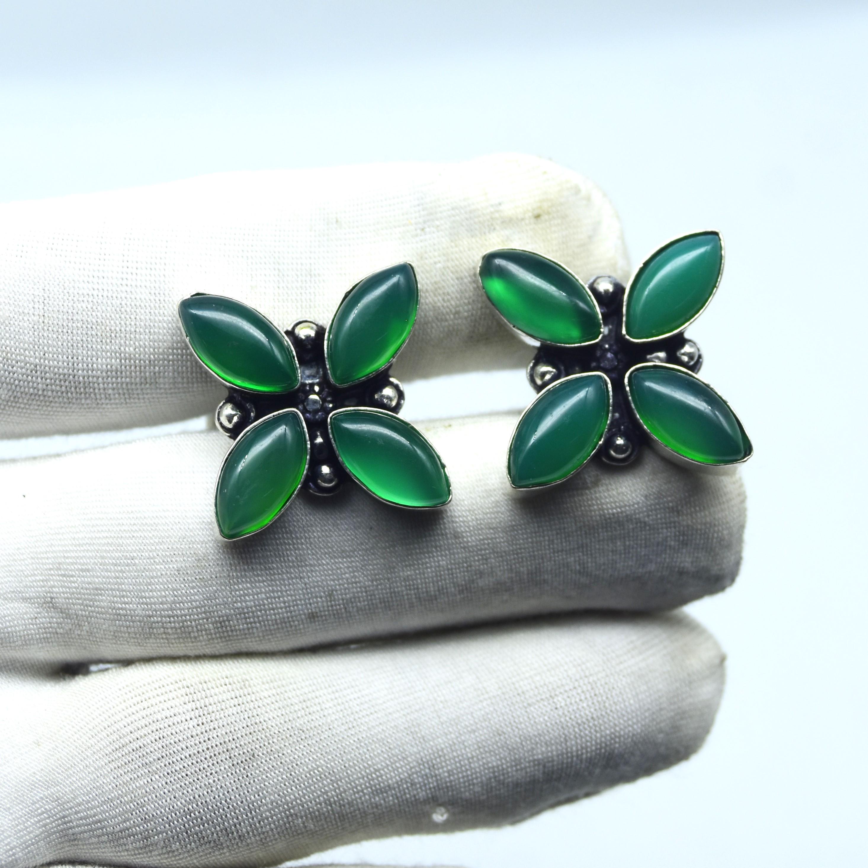 Green Onyx Gemstone Cufflinks 925 Sterling Silver Handmade Button Cufflinks Unisex Gift for Men