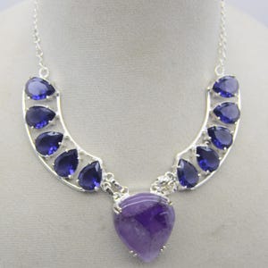 Natural Purple Amethyst&Tanzanite Gemstone Necklace – Handmade 925 Sterling Silver Vintage Boho Statement Jewelry