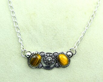 Brown Tiger's Eye Gesmstone Necklace: 925 Sterling Silver Jewelry Elegant Gift