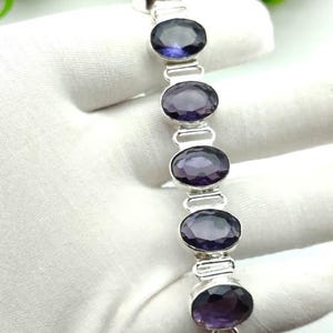 Facettiertes Amethyst Armband: 925 Sterling Silber Einstellbar Edelstein Schmuck