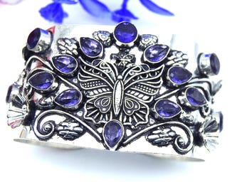 Blue Tanzanite Cuff Bracelet 925 Sterling Silver Bangle: Adjustable Gemstone Bracelet