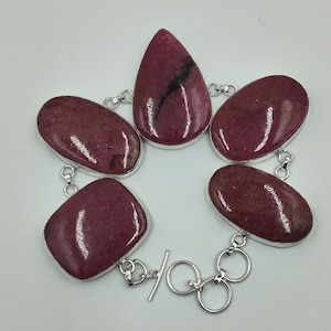 Rosa Rhodochrosit Armband: Handgemachter Sterling Silber Schmuck mit verstellbaren Edelsteinen