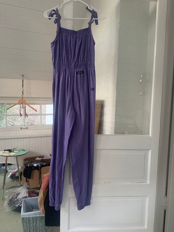 Vintage 1970s slubby cotton lavender jumpsuit xs/s