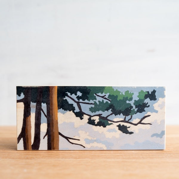 Paint By Number style *FINISHED Art Block 'Branching Out' - vintage paint by number,  tree branches, wall art, print on wood, vintage trees