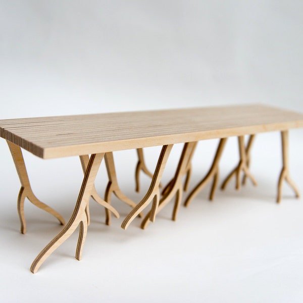 Modern Wood Bench miniature - 'ROOTSY' series, scale model, branches, twigs,