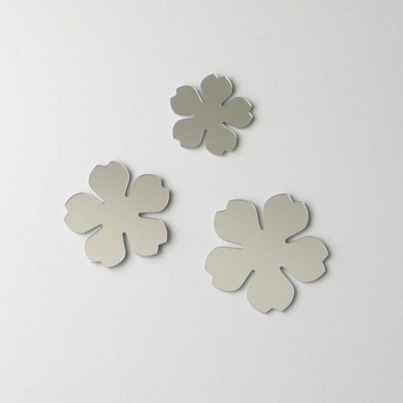 Mirror Flowers Wall Decor Set of 3 Blossoms Flower Etsy