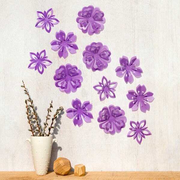 Flower Wall Decor Purple Blossoms, Pop-up Set of 12, Wall Art - Made in Canada
