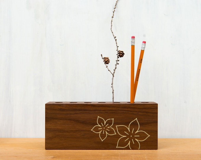Modern Walnut Desk Organizer Ivory Flower, 7 Hole, Black Walnut Etsy