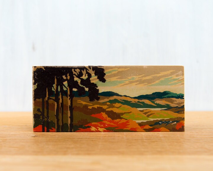 art on wood wall art rural landscape farm scene autumn vintage art Paint by Number style *FINISHED Art Block /'Fall Barn Silhouette/'