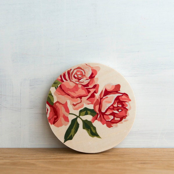 Paint by Number style *FINISHED Circle Art Block 'Vintage Roses' - floral, vintage flowers, pink roses