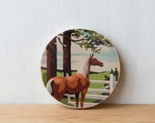 Paint by Number style *FINISHED Circle Art Block 'Ranch Horse' - horse farm, brown horse, vintage art
