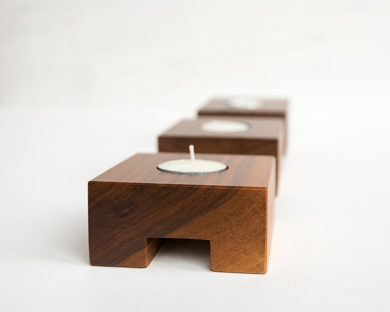 Modern Tealight Holder Set of 3 Wood Tealight Holder Walnut Etsy