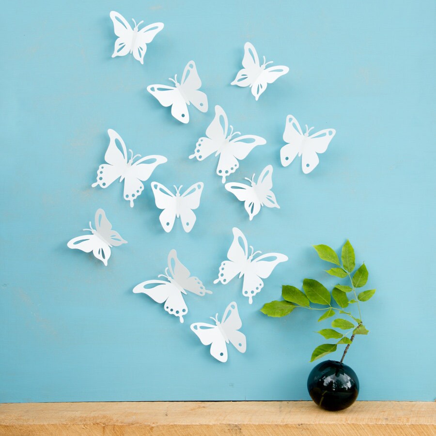 White Butterfly Wall Decor 3D Set of 12 PopArt Made in Etsy