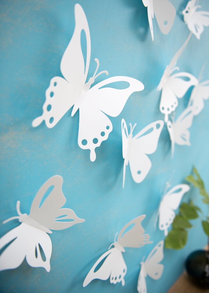White Butterfly Wall Decor 3D Set of 12 PopArt Made in Etsy