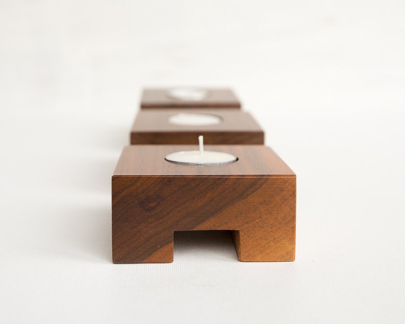 Modern Tealight Holder Set of 3 Wood Tealight Holder Walnut Etsy