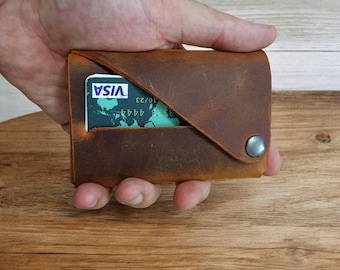 Handmade Full Grain Leather Card Holder: Minimalist Slim Wallet
