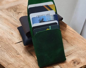 Minimalist Handmade Leather Card Holder, Slim Vintage Wallet