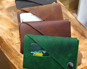 Minimalist Crazy Horse Leather Wallet, Slim Card Holder