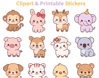 Clipartset Kawaii babydieren: pastel kinderkamer png SVG-pdf