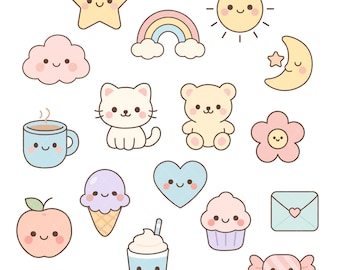 かわいいパステルカラーのクリップアート｜かわいいステッカー、スクラップブッキング（デジタルダウンロード）