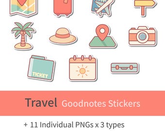 Adesivos Kawaii Travel Goodnotes: Decorações para Agenda Digital (Download Digital)