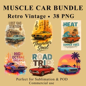 Muscle Car PNG Bundle – Retro Vintage Cars for Sublimation, POD & Print (38 PNG)