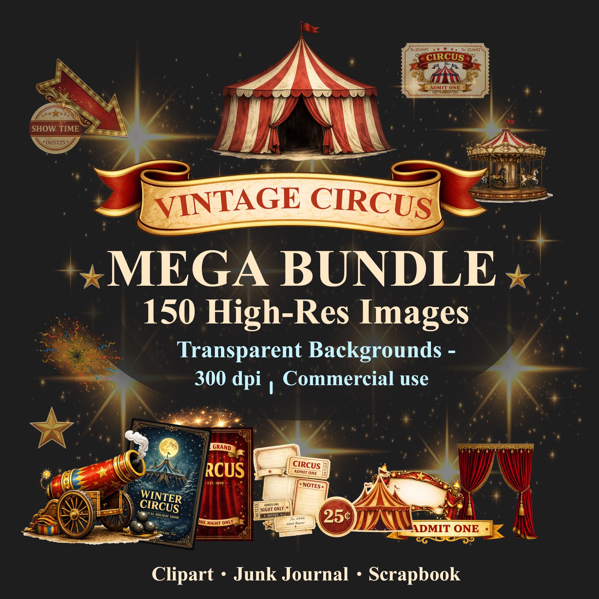 Vintage Circus Mega Bundle 150 PNG | Circus Clipart, Junk Journal ...
