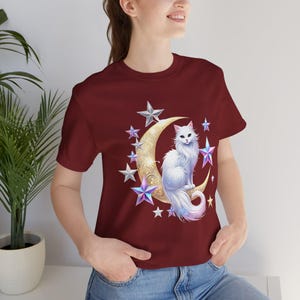 Magical Cat Unisex Tee: Starry Night Graphic, Cozy Cat Lover Shirt