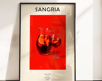 Retro Sangria Cocktail Print | Minimalist Bar Cart Art (Digital Download)