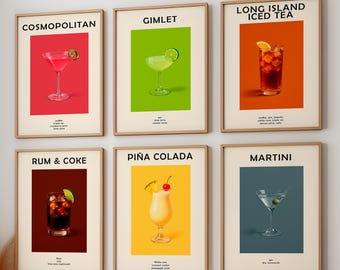 Retro Cocktail Art Print Set, Home Bar Decor (Digital Download)