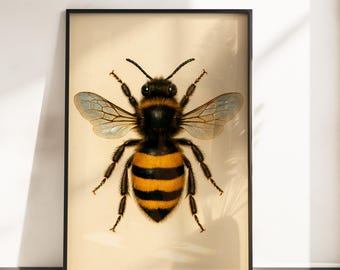 Vintage Bee Print: Natural History Illustration, Nursery Wall Art (Digital Download)