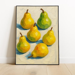 Watercolour Pear Wall Art, Pear Illustration Poster, Hand Painted Fruit, Modern Fruit Watercolour Decor, Dining Room Wall Art Print