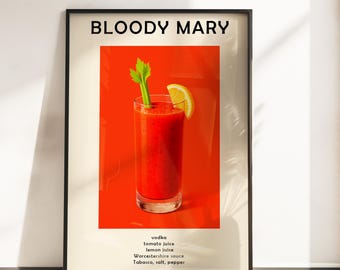 Impresión de cóctel Bloody Mary: Arte retro de carrito de bar (descarga digital)