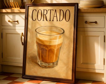 Kitchen Art Print, Barista Style, Cortado Coffee, Cafe Illustration (Digital Download)